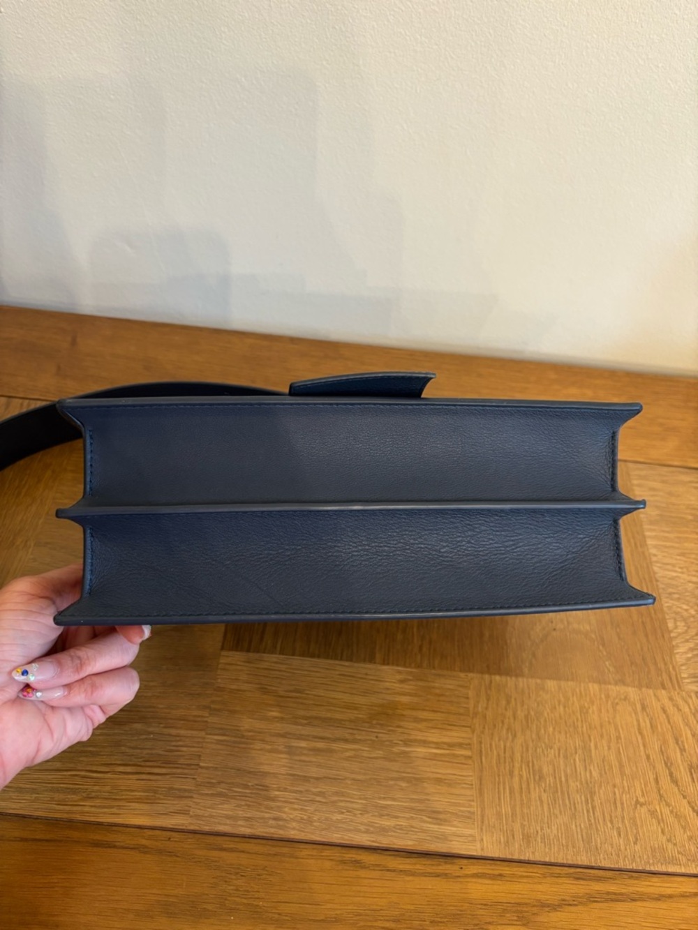 Strathberry Crescent Leather Shoulder Bag Navy Gold Hardware Crossbody - Picture 5 of 15